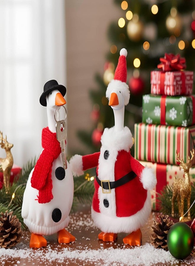 Abbylike 2 Sets Christmas Mini Desk Goose Outfits 7 Inch Cute Magnetic Silly Goose Statue Winter Holiday Decor Gifts for Christmas Holiday Home Office Table Desk Key Holder Decor(Santa Claus Snowman) - Image 4